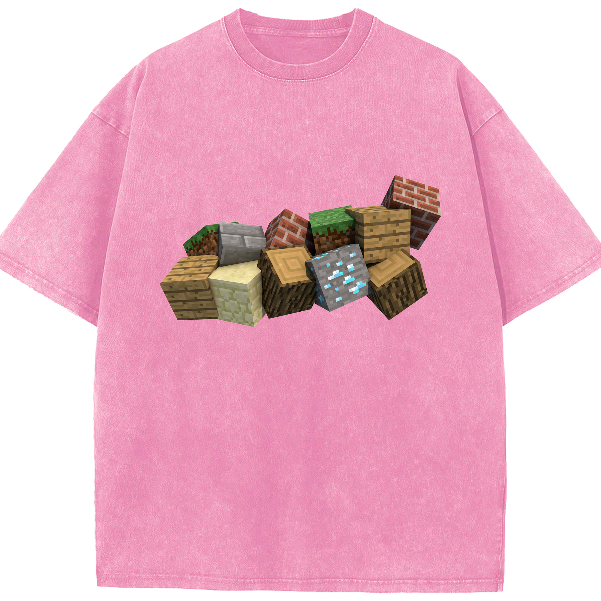 （画像用） マインクラフト ブロックの世界 Minecraft MC Block world 綿100% ヴィンテージ風 半袖Tシャツ（フロントプリント）